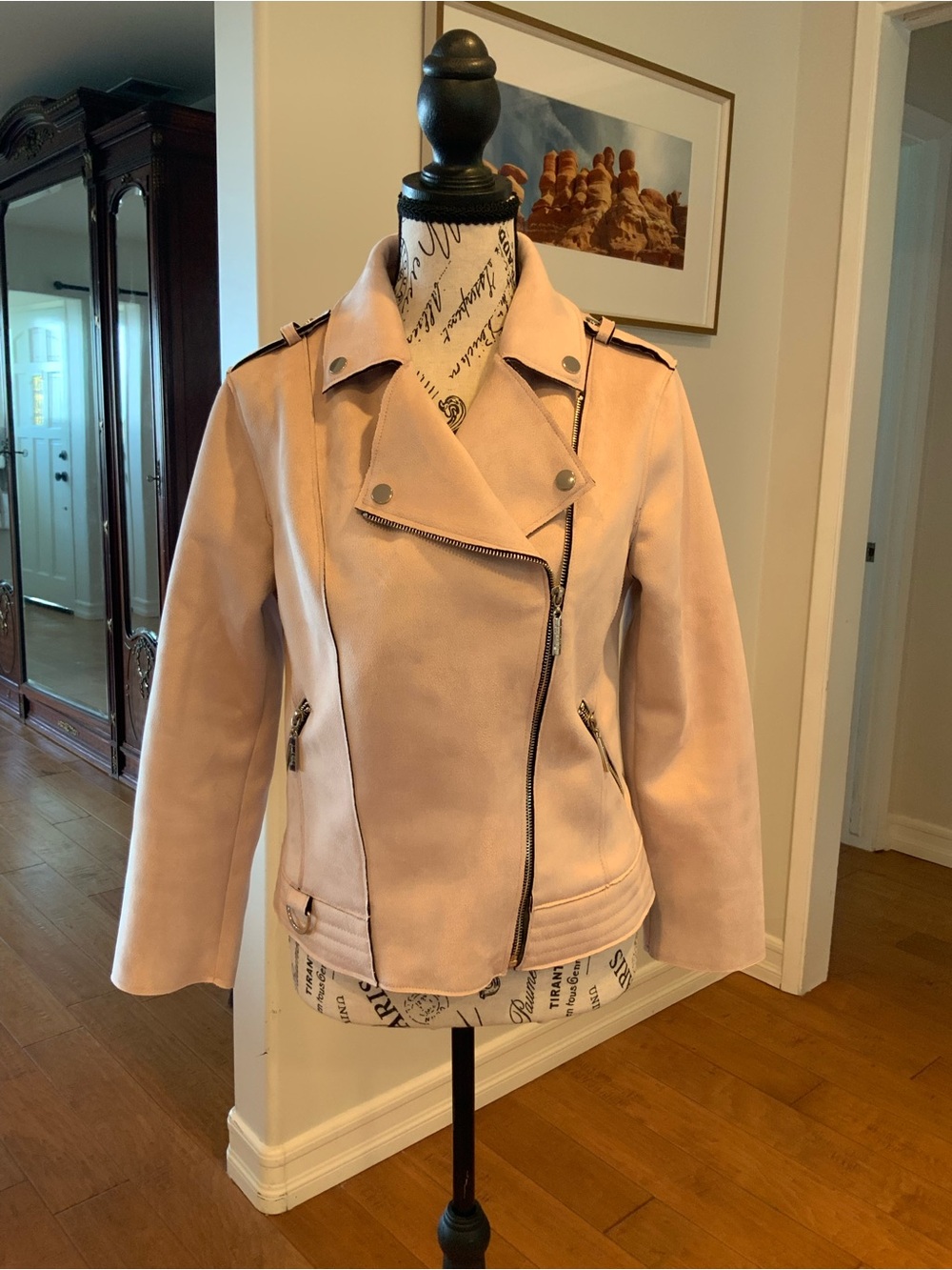 Joseph Ribkoff Blush Pink Suede Moto Jacket